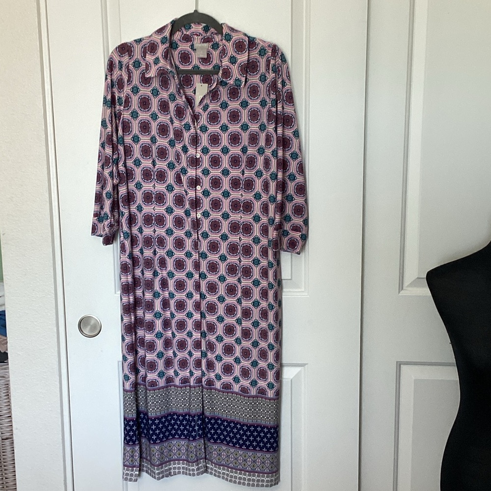 Chico's Multicolor Geometric Long Sleeve Dress 2 NWT